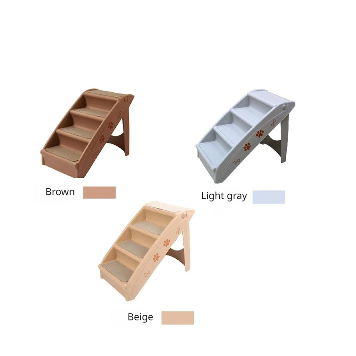 Folding Plastic 4 Steps Non-Slip Dog Stairs Light Gray D58078