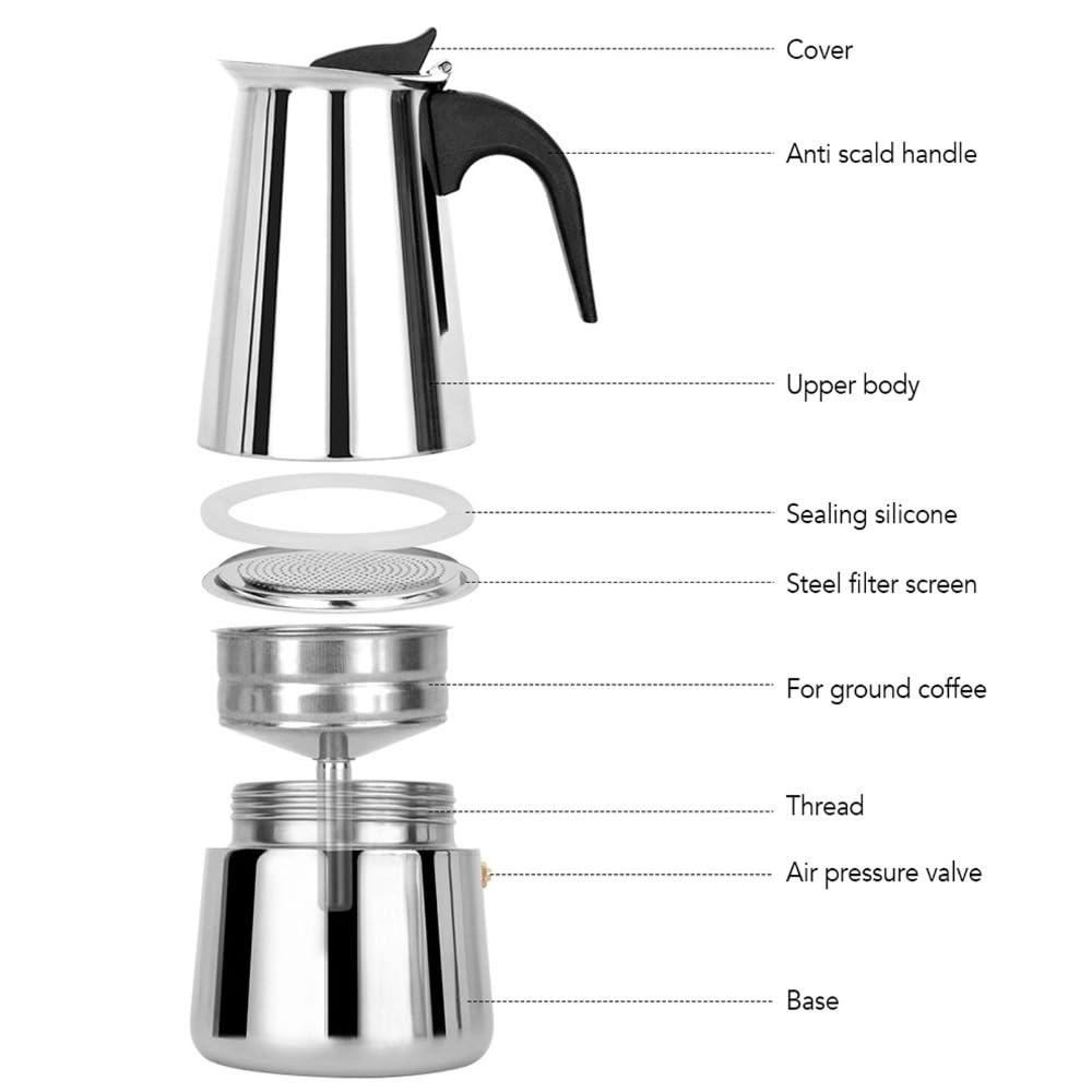 4 Cup Stainless Steel Stovetop Moka Pot V2319