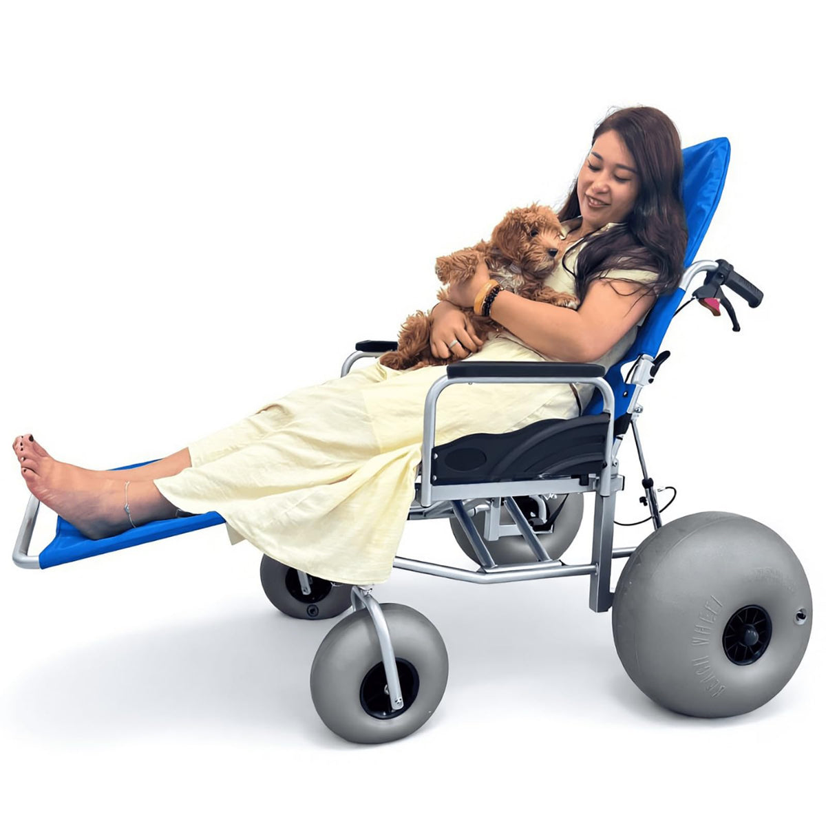 Beach Wheelchair with Balloon Tires, Reclining, Foldable, Waterproof O56613