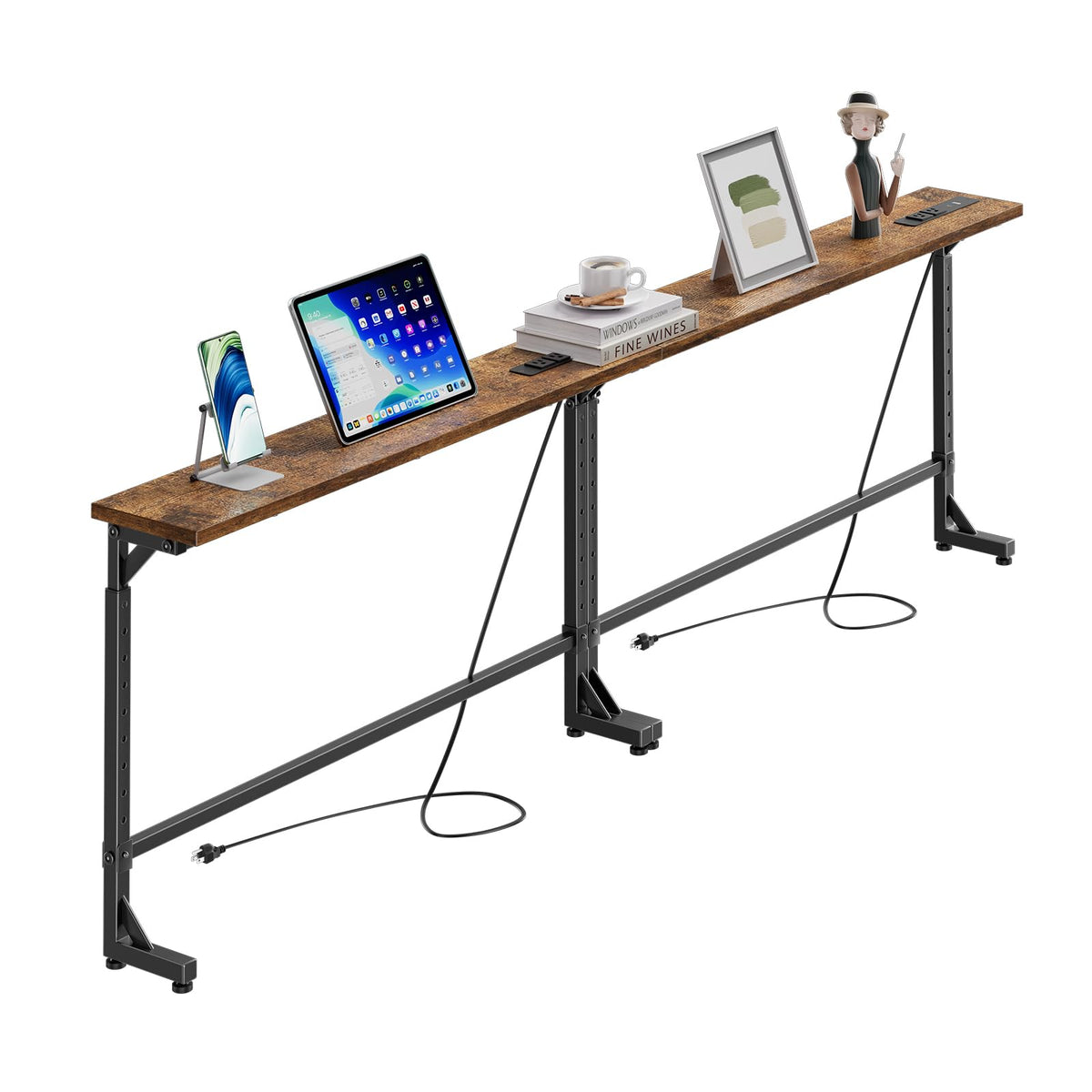 78.75” Narrow Adjustable Console Table with Outlet I655