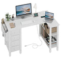 White L Shaped Computer Desk with Drawers and Storage Shelves, 47 Inch Reversible Corner Desk with Power Outlet S339800