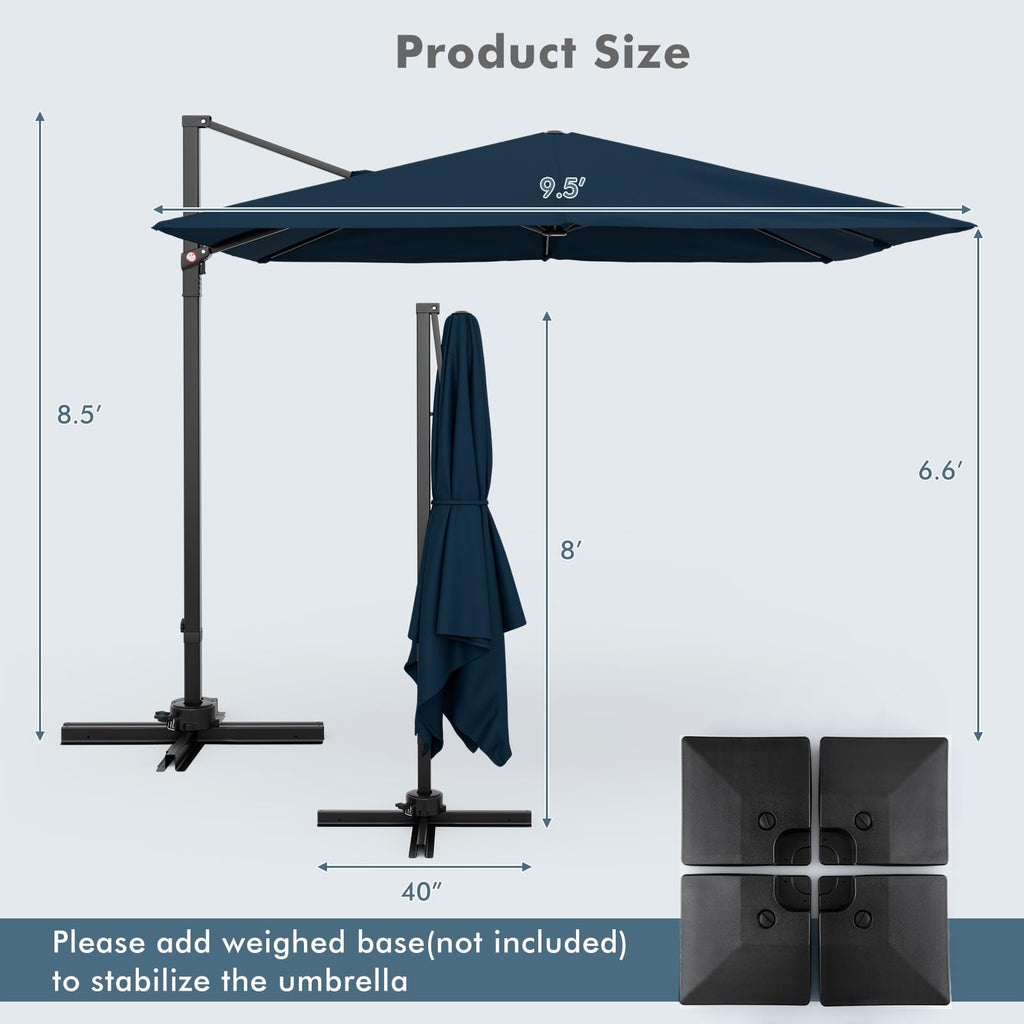9.5 FT Square Cantilever Patio Umbrella with Cross Base F19416