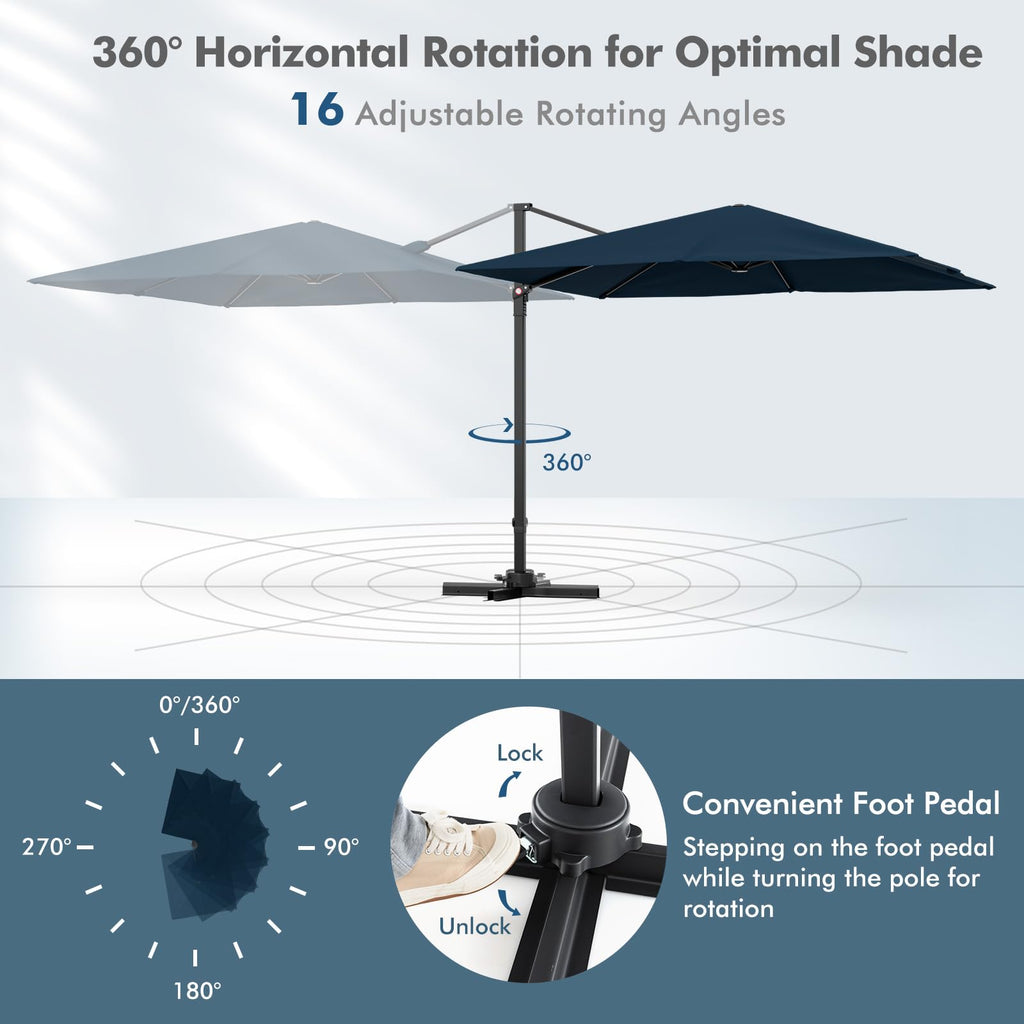 9.5 FT Square Cantilever Patio Umbrella with Cross Base F19416