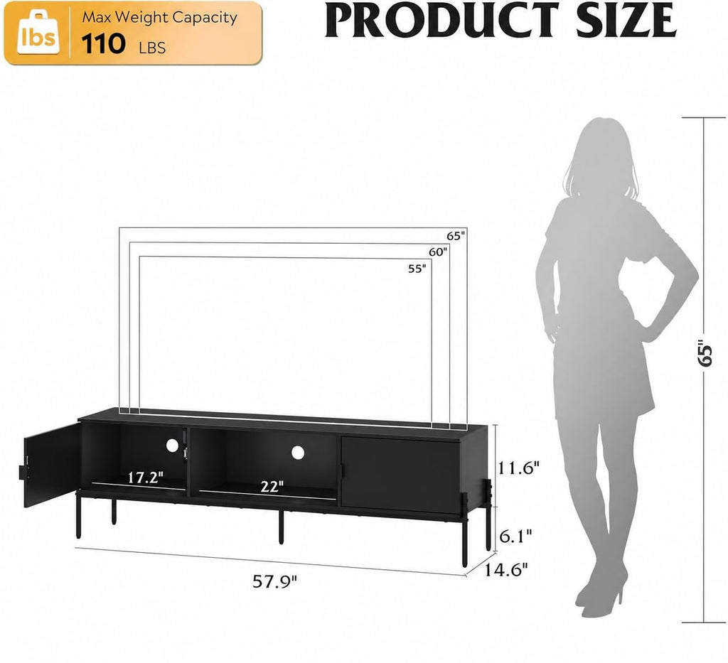 Black TV Stand with Metal Legs D713