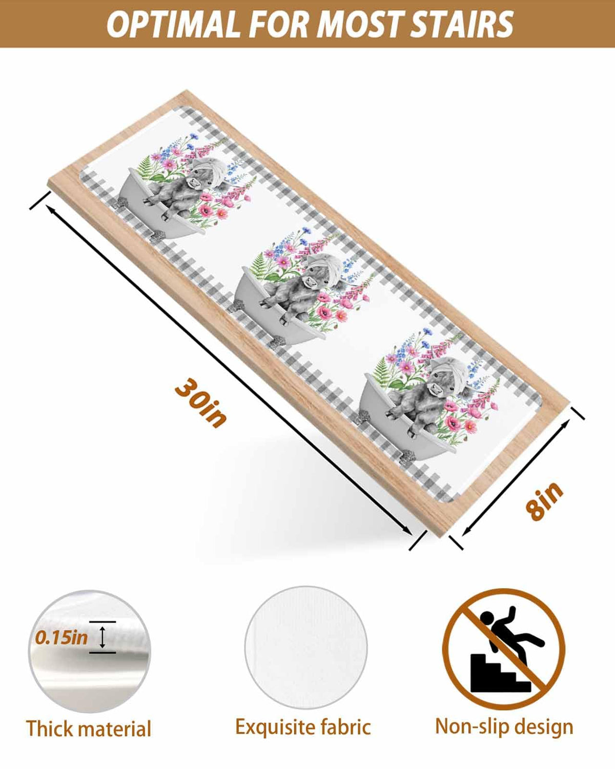 Pink Floral Non Slip Stair Treads 4 Pcs D43169