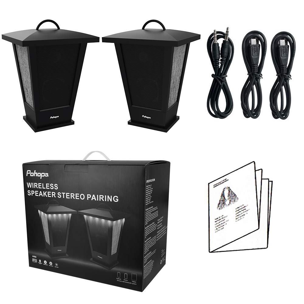 Pinao Black Waterproof Bluetooth Speakers 2 Packs 20W with LED Lights Y712