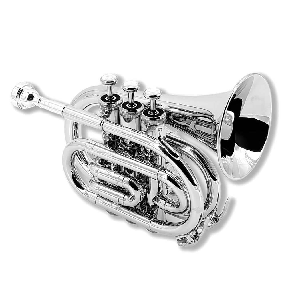 Pocket Trumpet Mini Brass Instrument with 7C Mouthpiece & Case E5380