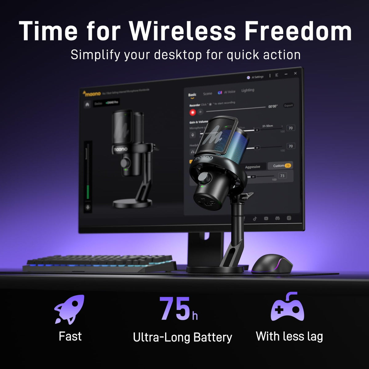 Wireless Gaming Microphone with Boom Arm A1368