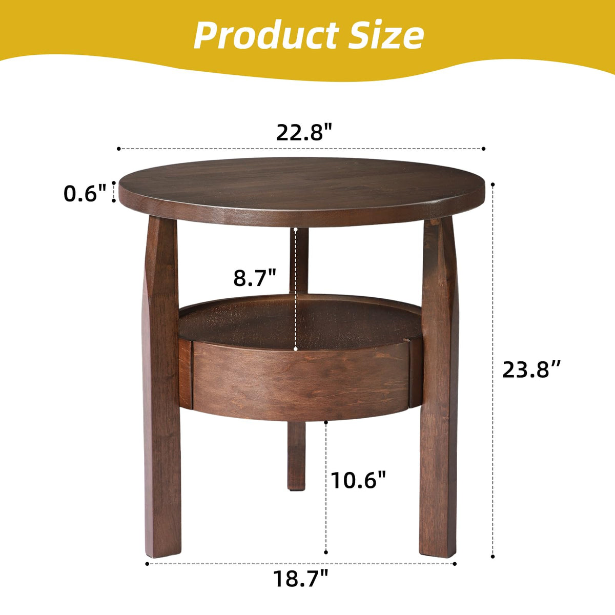 Dark Brown 2-Tier Round Coffee Table with Drawer N6507