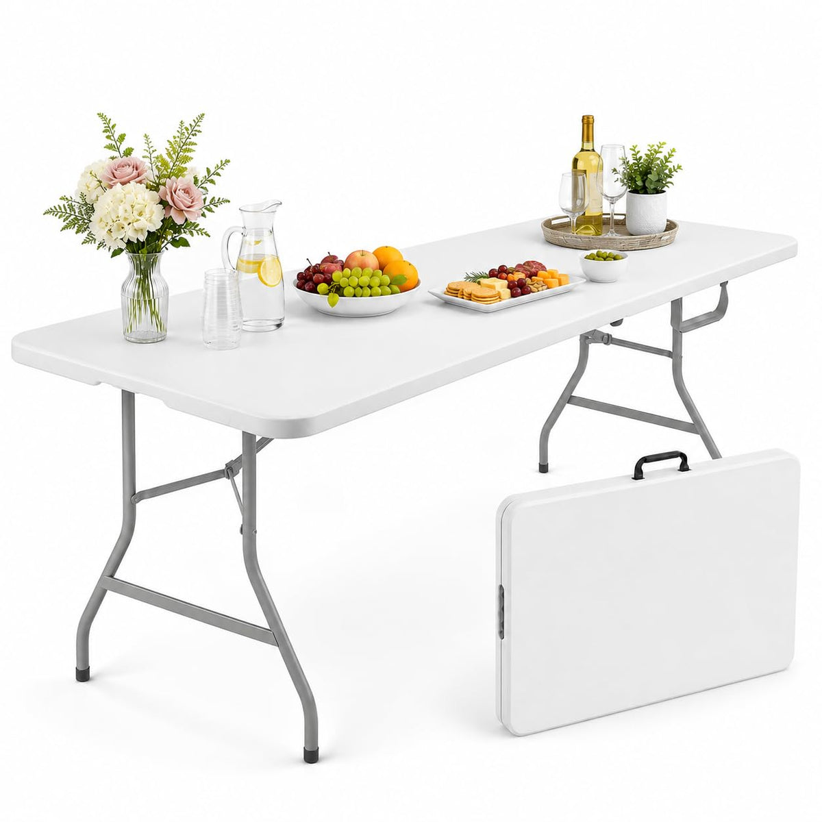 6FT Folding Plastic Utility Table with Carrying Handle, White P196706
