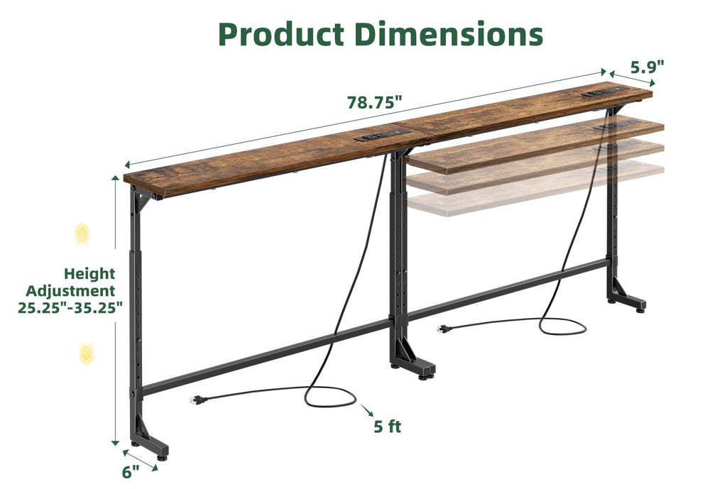 78.75” Narrow Adjustable Console Table with Outlet I655