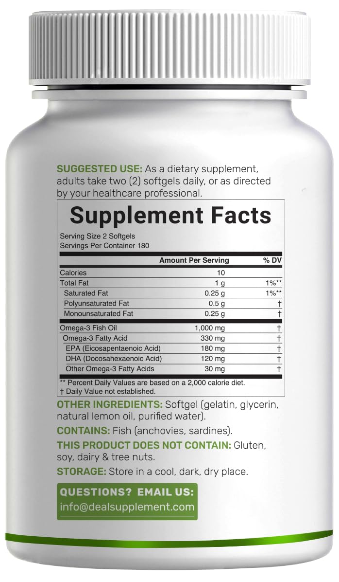 Omega-3 Fish Oil 360 Softgels 1,000mg Lemon Flavor H69319