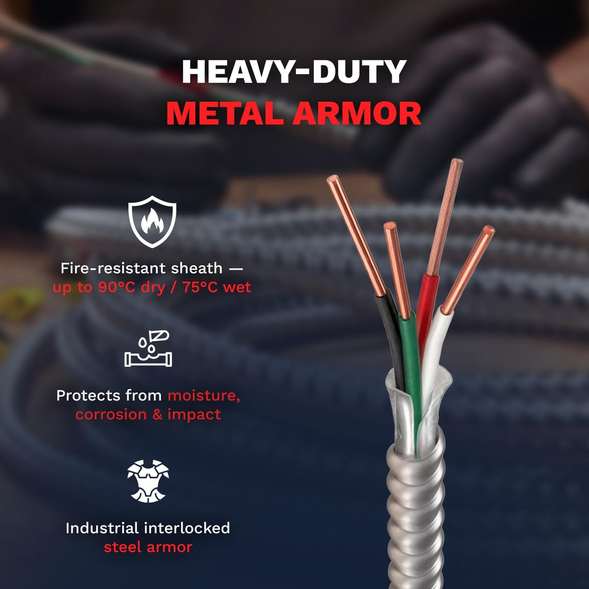 10/3 Metal Clad Aluminum Armor Cable 100 Ft T4225