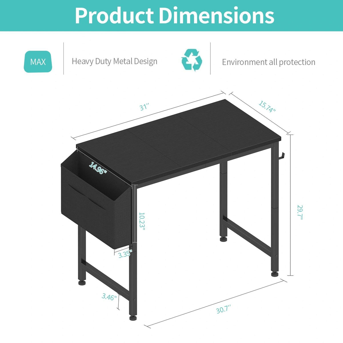 Black 32 Inch Small Desk with Storage Bag M590