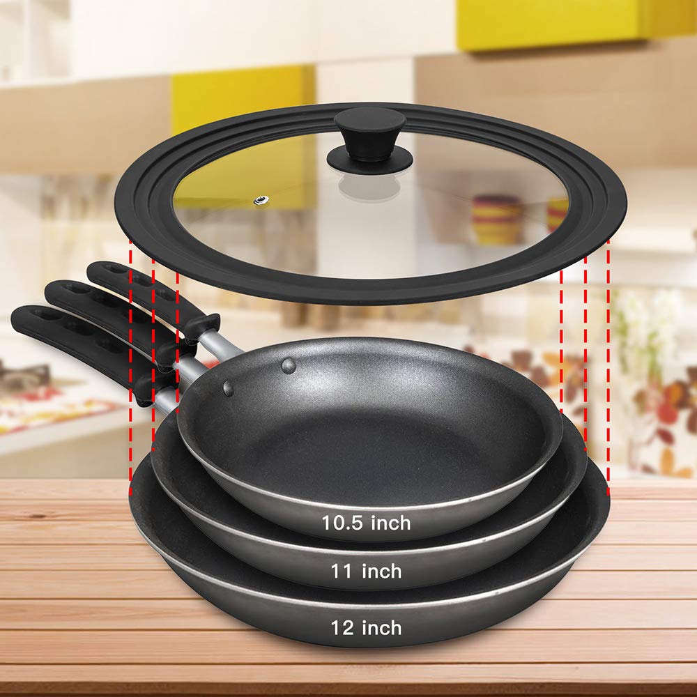 Tempered Glass Universal Lid with Silicone Rim Fits 10.5", 11" and 12" Cookware A2115
