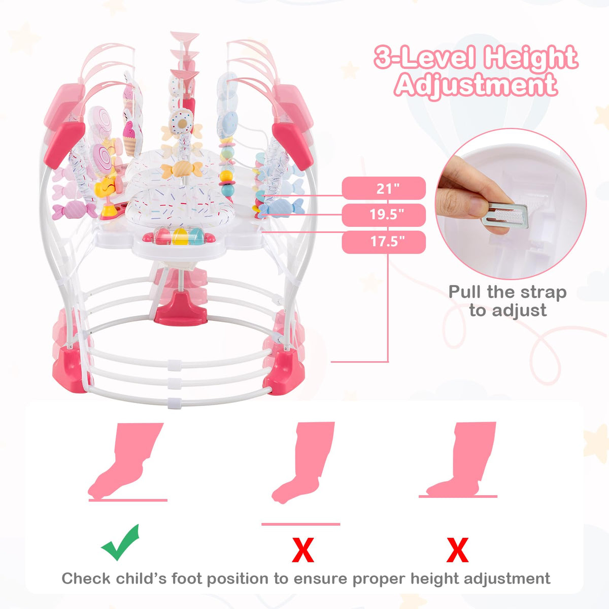 Pink Baby Bouncer Activity Center with Music Lights and Sounds N713984