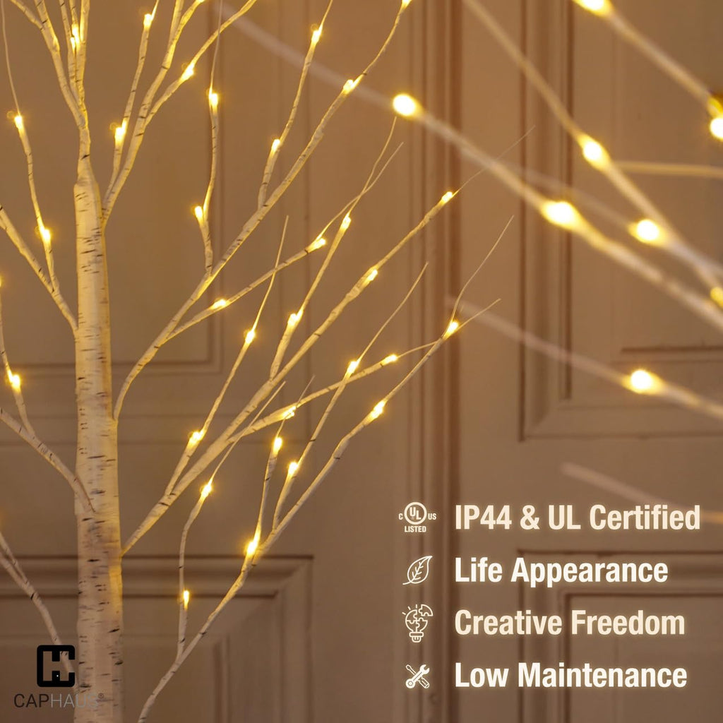 8 Ft White Pre-Lit Birch Tree with 132 Warm White LED L827