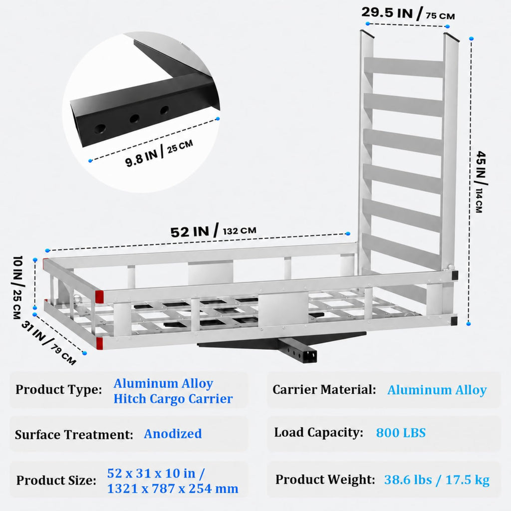 52"x31"x10" Aluminum Hitch Cargo Carrier with Ramp D782