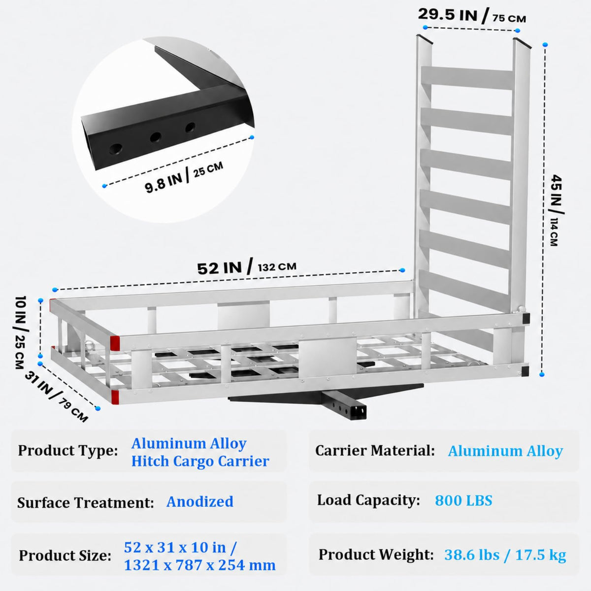 52"x31"x10" Aluminum Hitch Cargo Carrier with Ramp D782