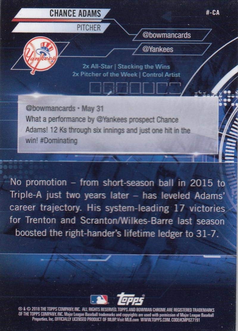 Baseball MLB 2018 Bowman Mega Box Chrome Chance Adams Yankees C4399