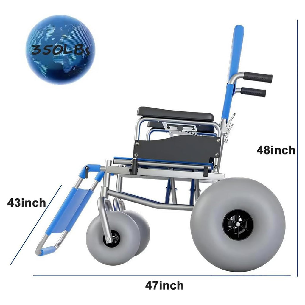 Beach Wheelchair with Balloon Tires, Reclining, Foldable, Waterproof O56613