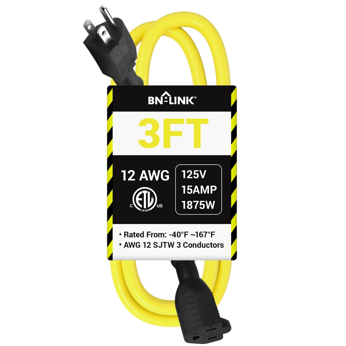 3ft 12/3 SJTW Heavy Duty Outdoor Extension Cord V1087