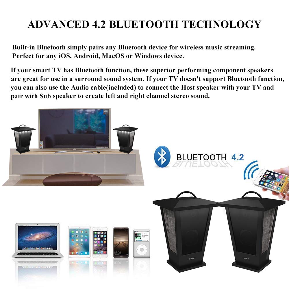 Pinao Black Waterproof Bluetooth Speakers 2 Packs 20W with LED Lights Y712