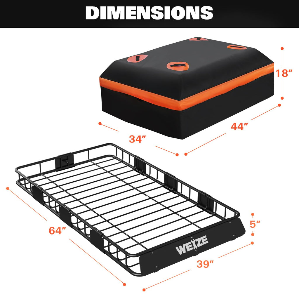 64"x 39" Steel Roof Rack Cargo Carrier with Waterproof Bag U463508