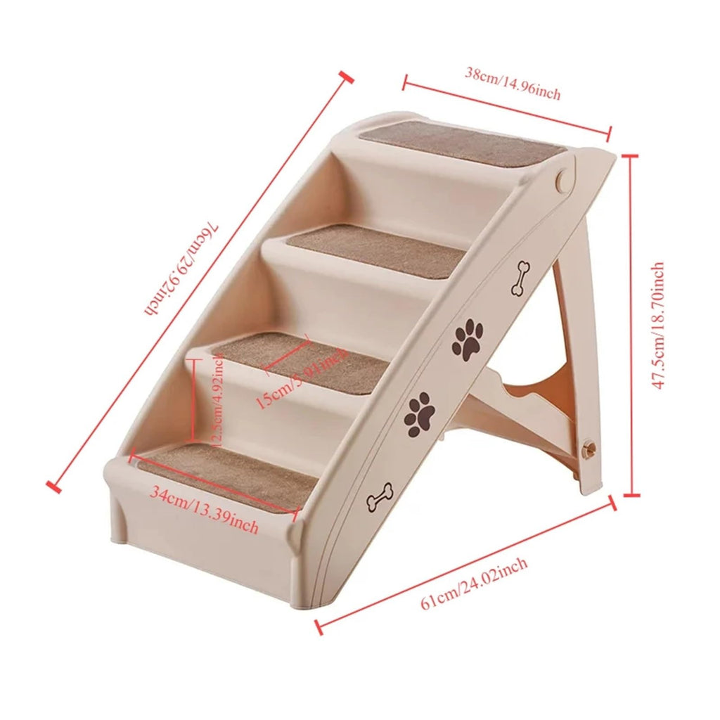 Folding Plastic 4 Steps Non-Slip Dog Stairs Light Gray D58078