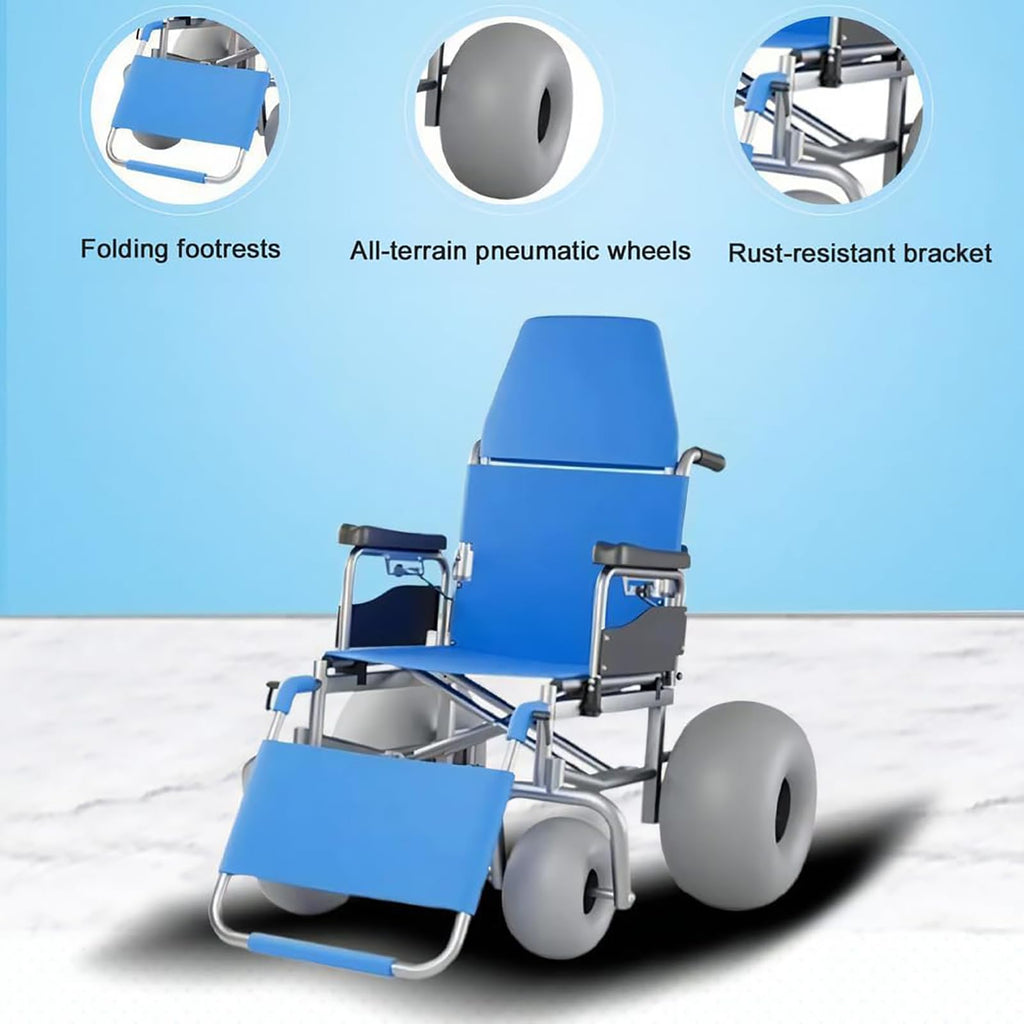 Beach Wheelchair with Balloon Tires, Reclining, Foldable, Waterproof O56613
