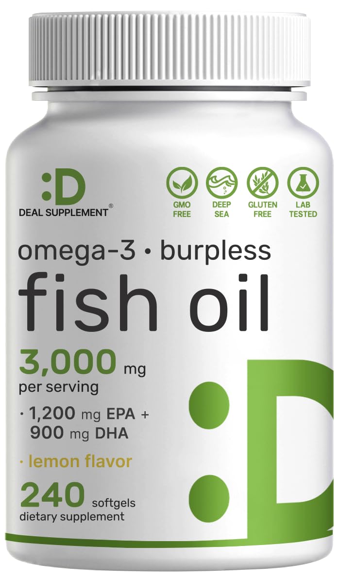 Omega 3 Fish Oil 3,000mg 240 Softgels EPA DHA Lemon Flavored C82125