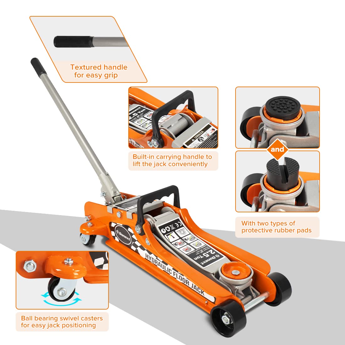 Steel Floor Jack and Orange Jack Stands R164