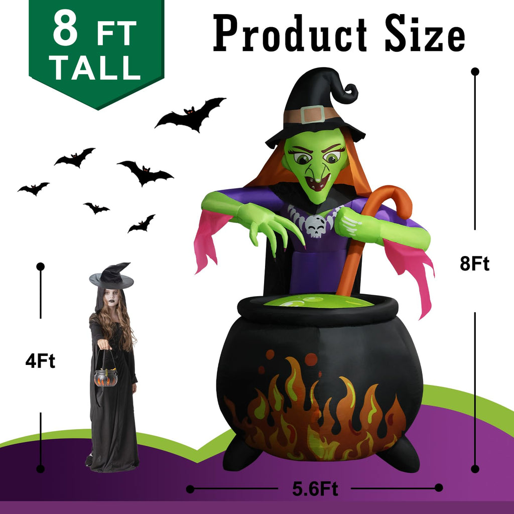 8Ft Tall Halloween Inflatable Witch Cauldron with 4 Led Lights O880