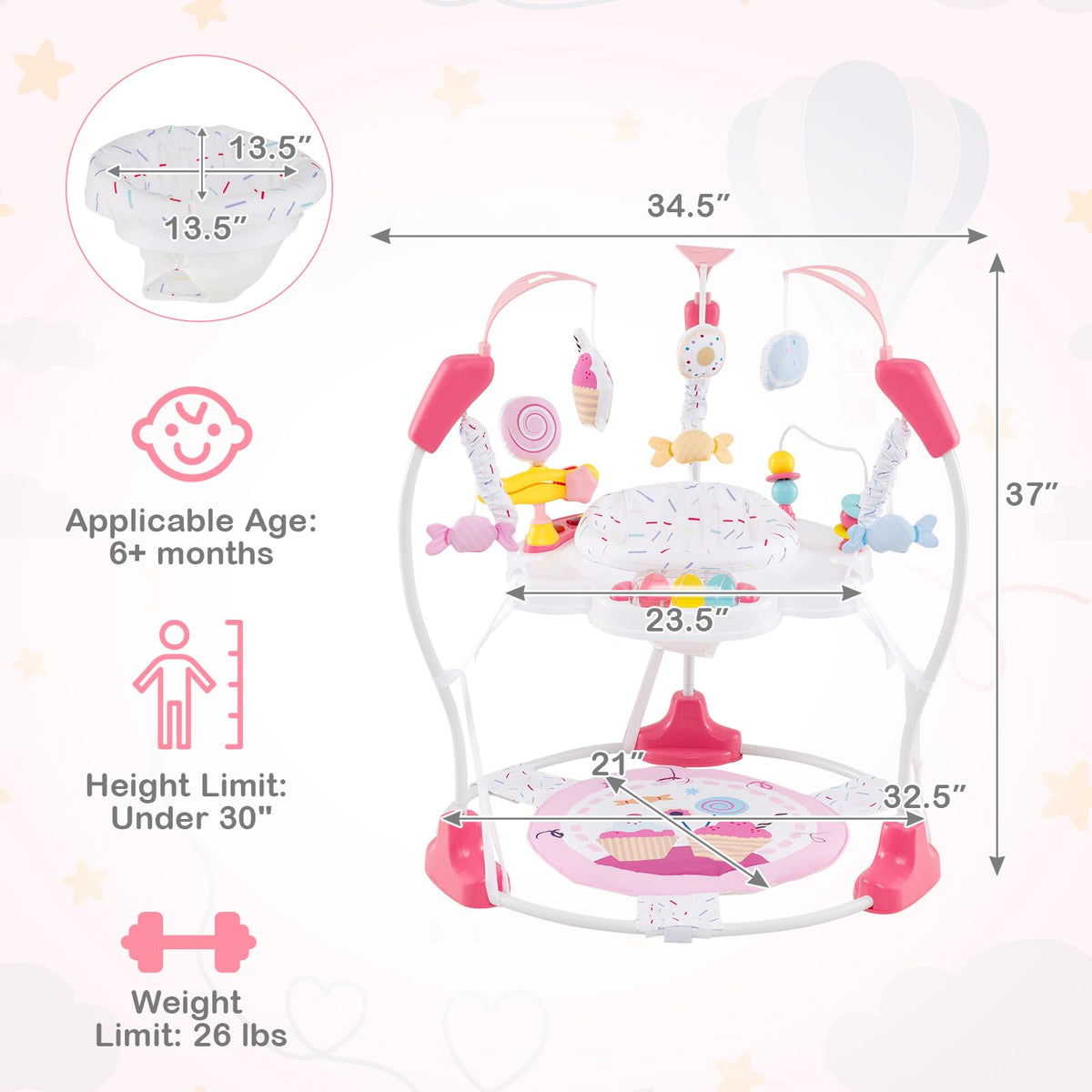 Pink Baby Bouncer Activity Center with Music Lights and Sounds N713984