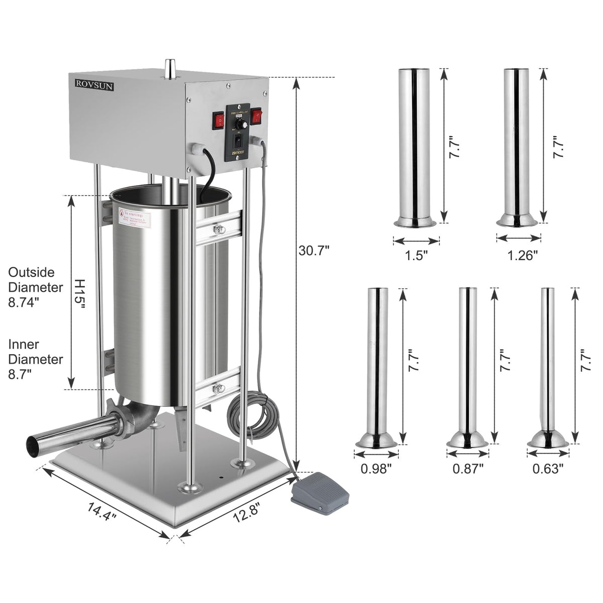 15L Electric Stainless Steel Sausage Stuffer with 5 Stuffing Tubes R79209