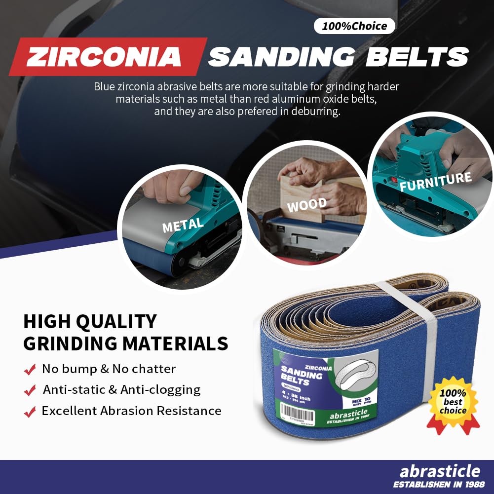 4" x 36" Zirconia Sanding Belts, 10 PCS Assorted Grits Y2267