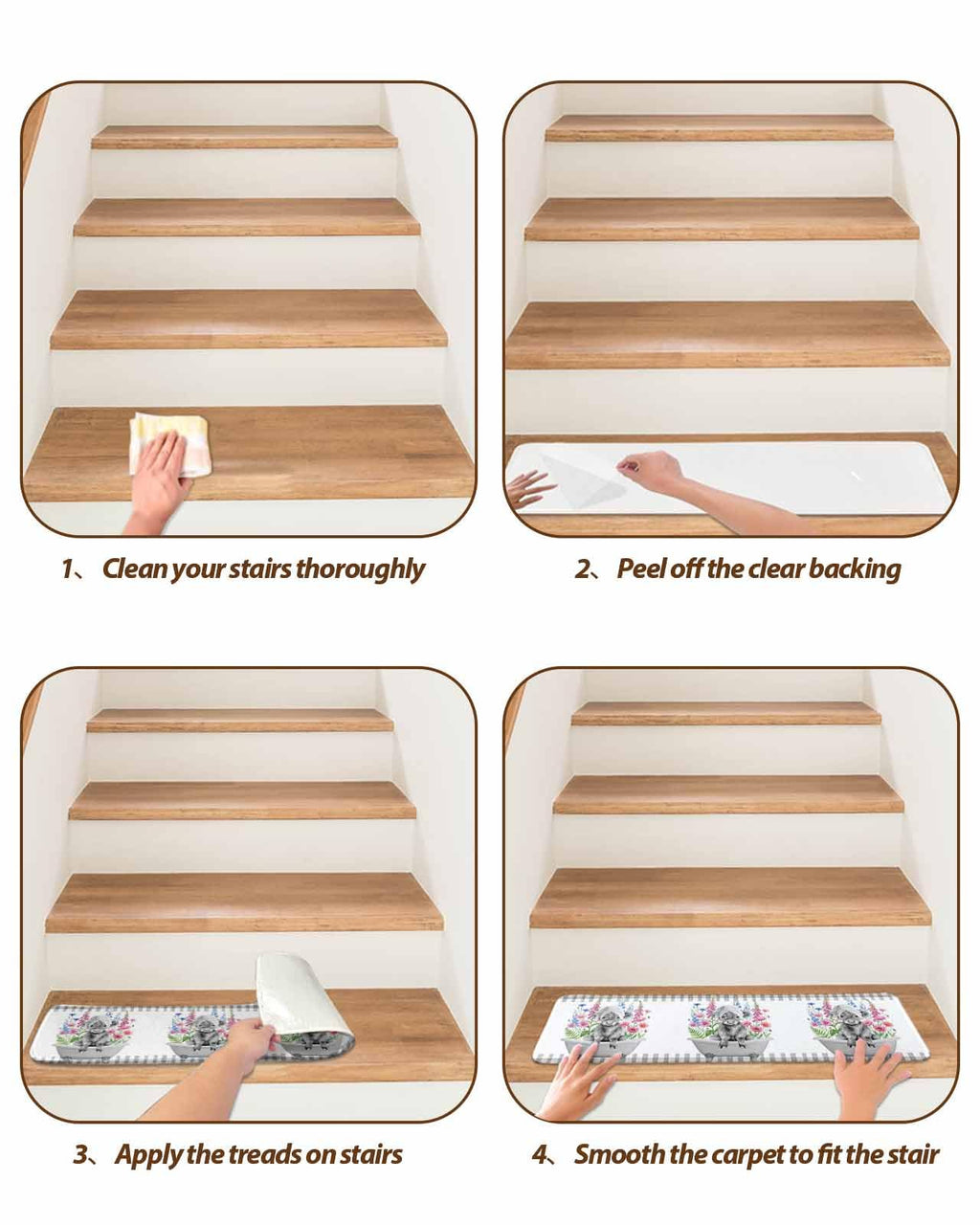 Pink Floral Non Slip Stair Treads 4 Pcs D43169