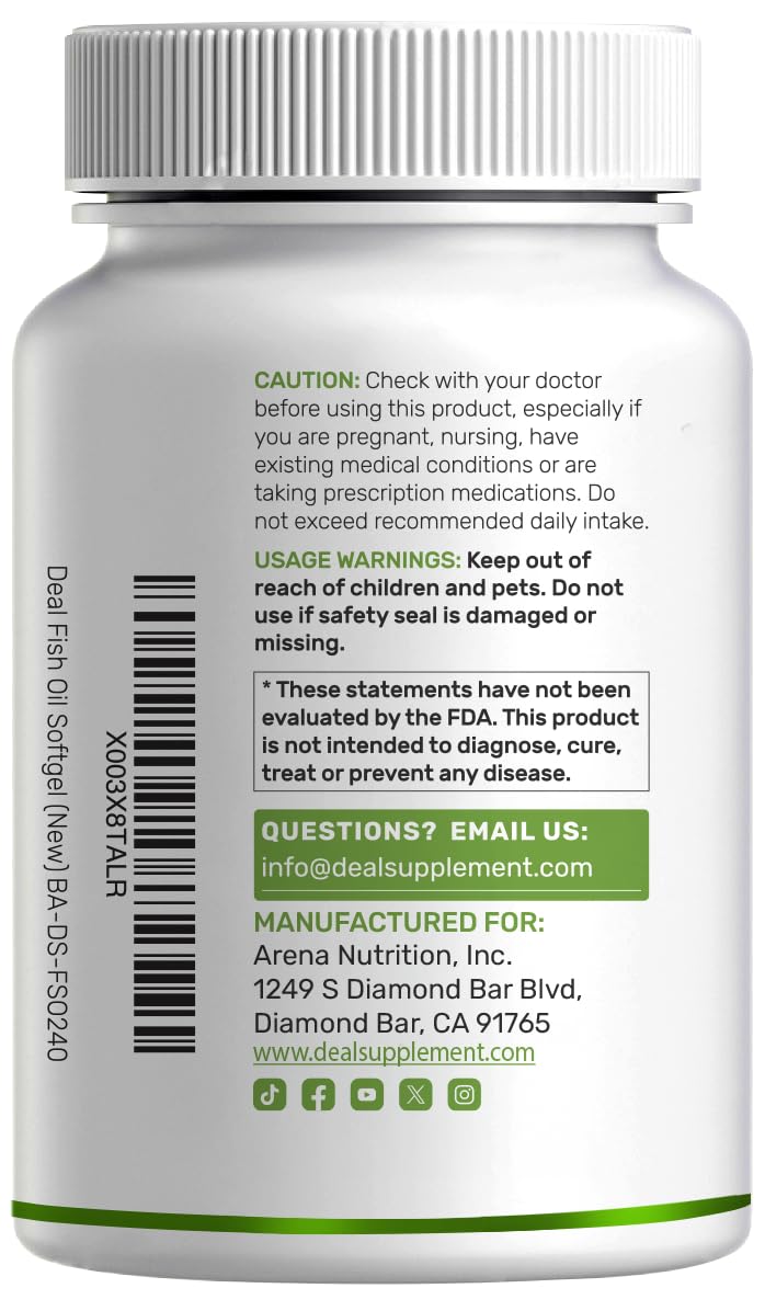 Omega 3 Fish Oil 3,000mg 240 Softgels EPA DHA Lemon Flavored C82125