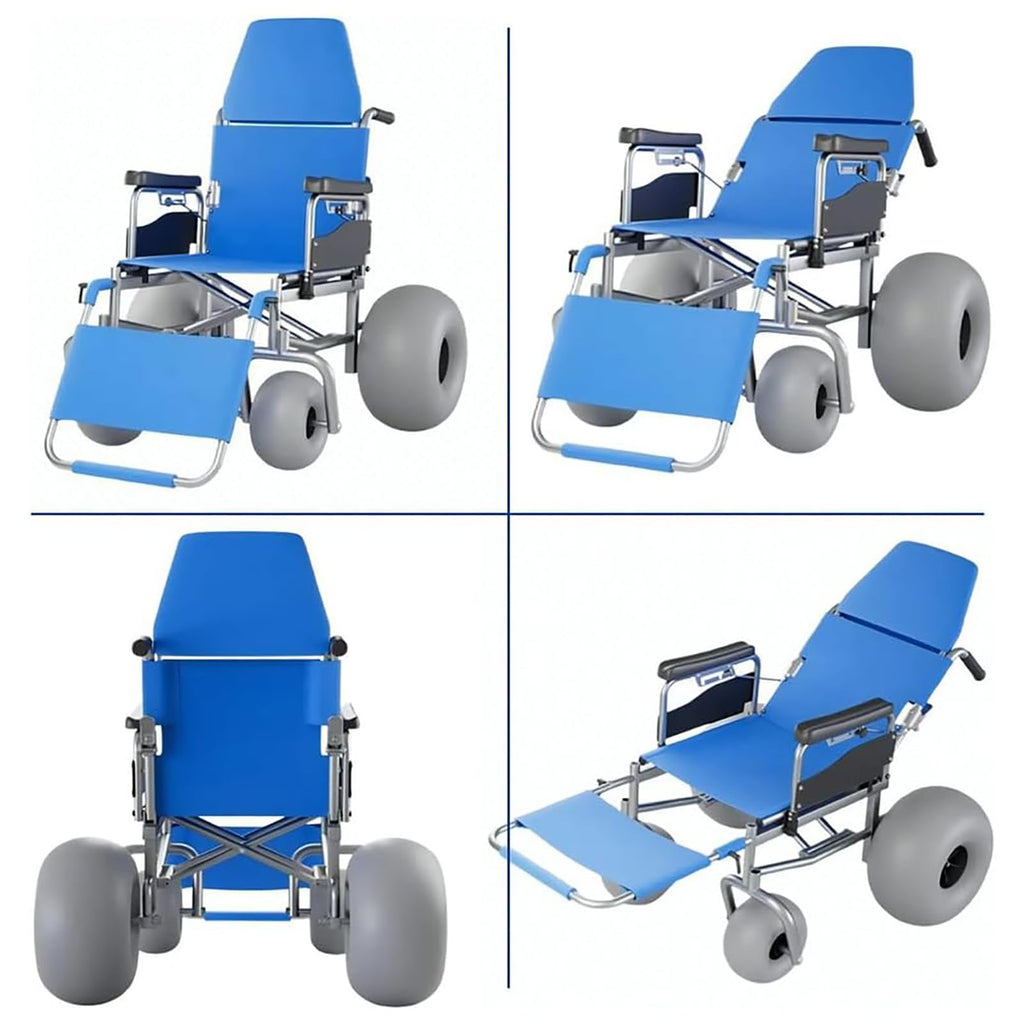 Beach Wheelchair with Balloon Tires, Reclining, Foldable, Waterproof O56613