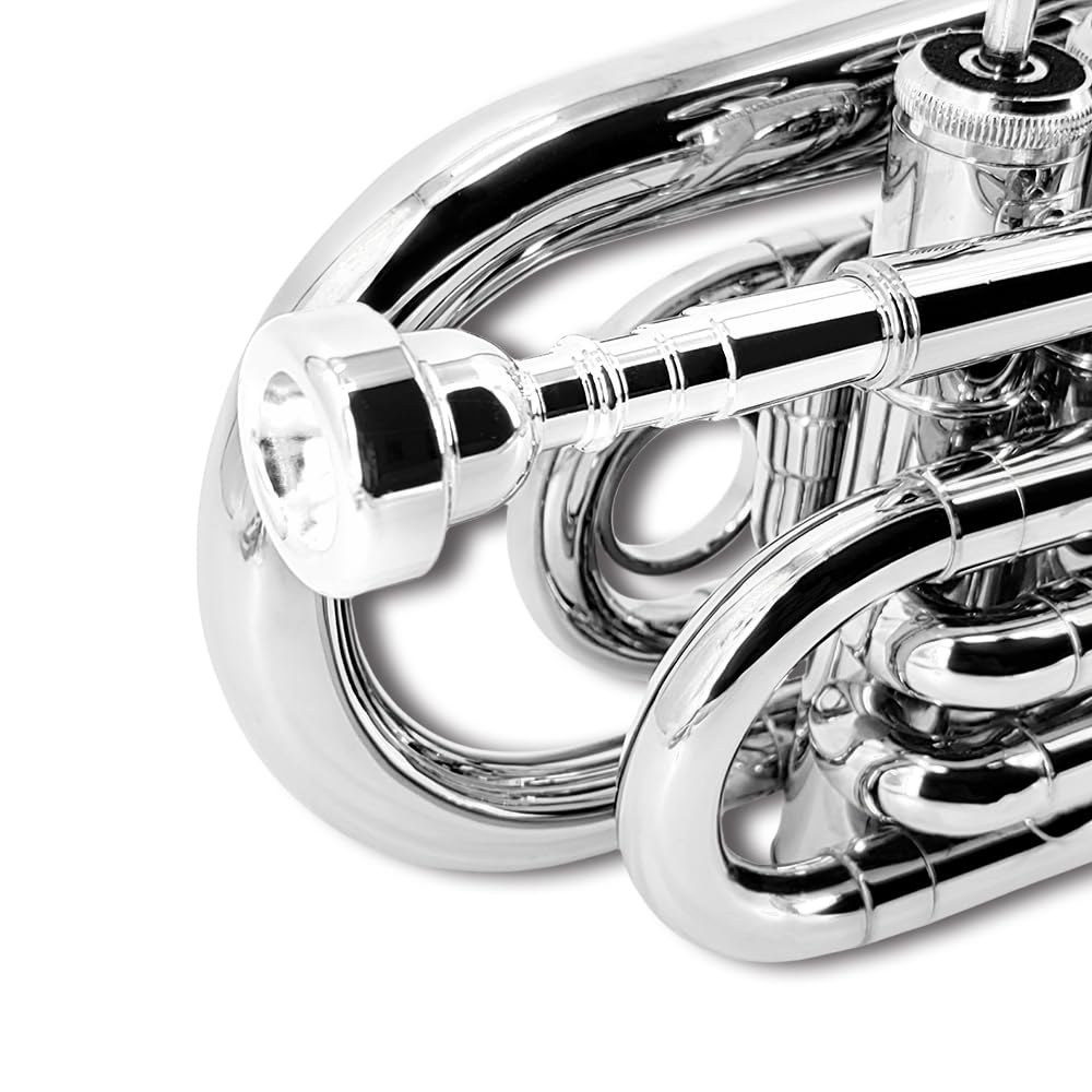Pocket Trumpet Mini Brass Instrument with 7C Mouthpiece & Case E5380