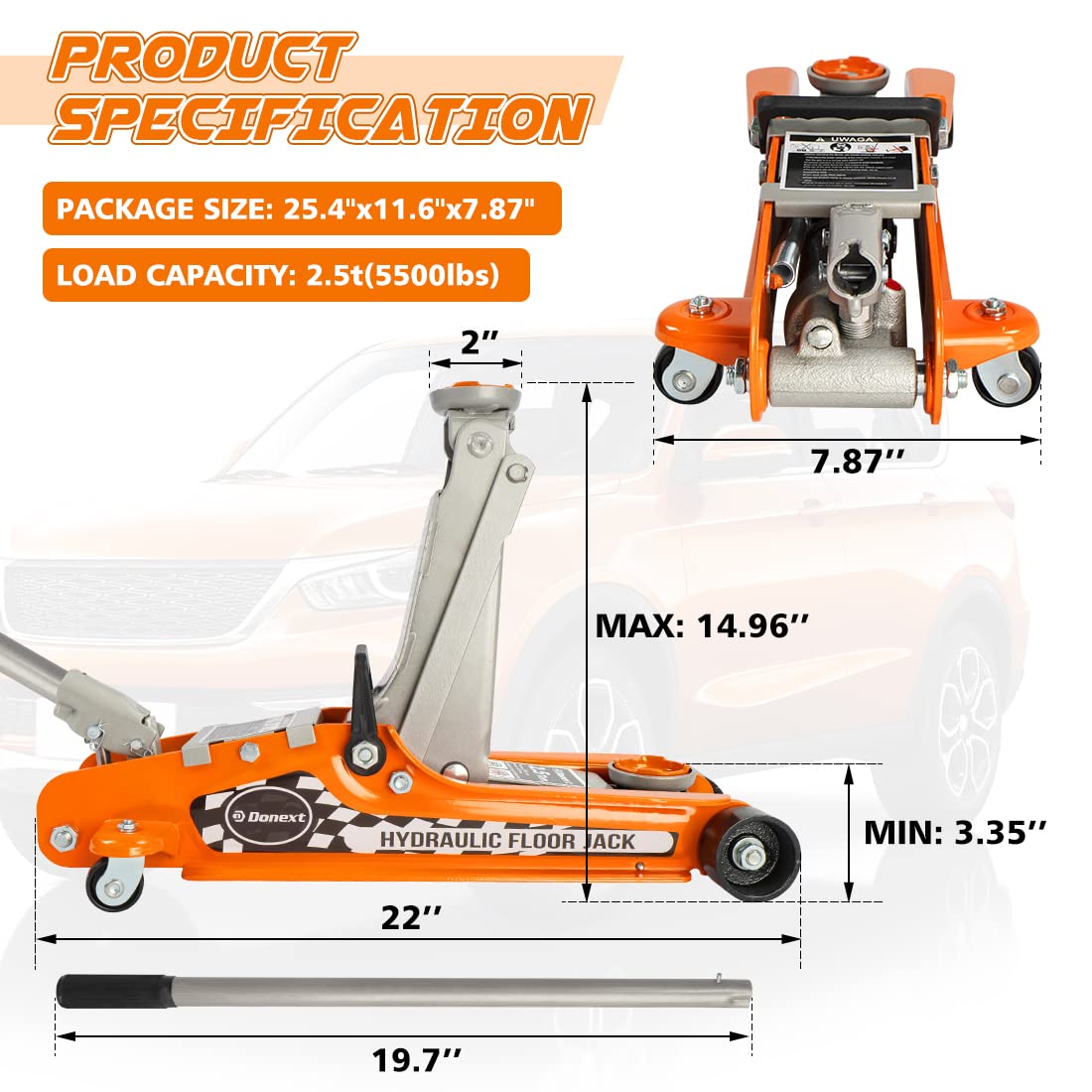 Steel Floor Jack and Orange Jack Stands R164