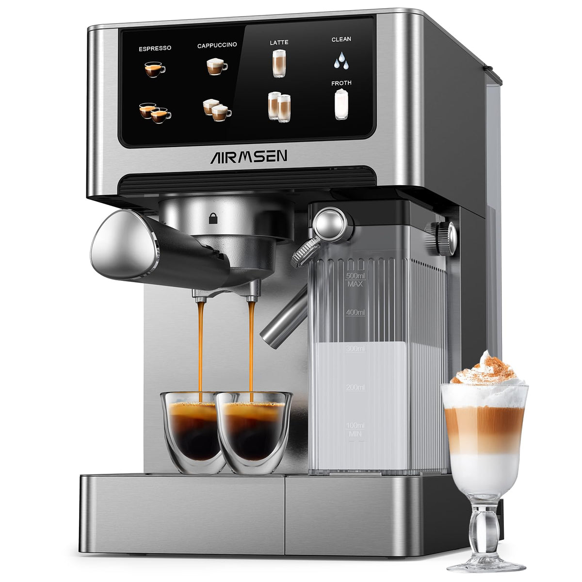 20 Bar Espresso Machine with Milk Frother, Stainless Steel, 60oz Water Tank B286086