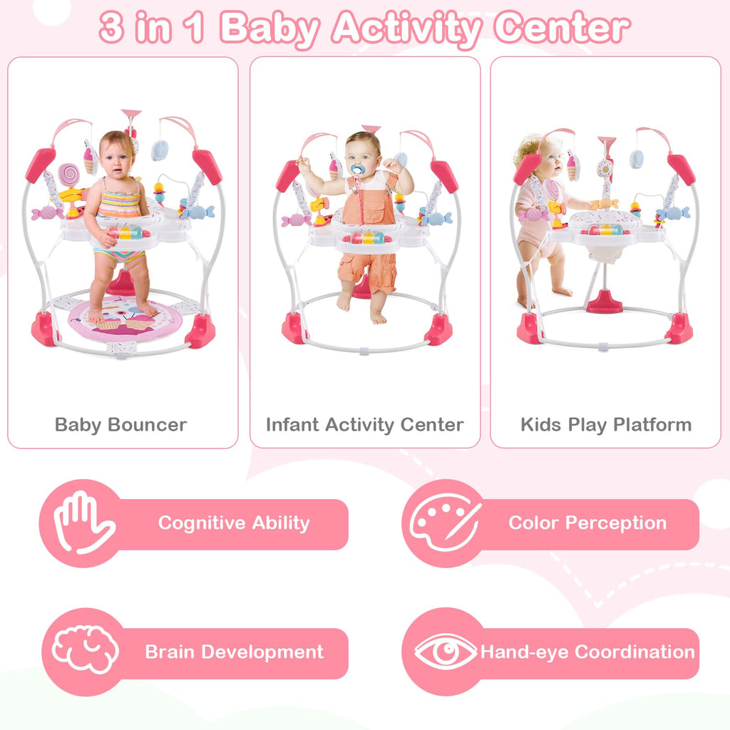 Pink Baby Bouncer Activity Center with Music Lights and Sounds N713984