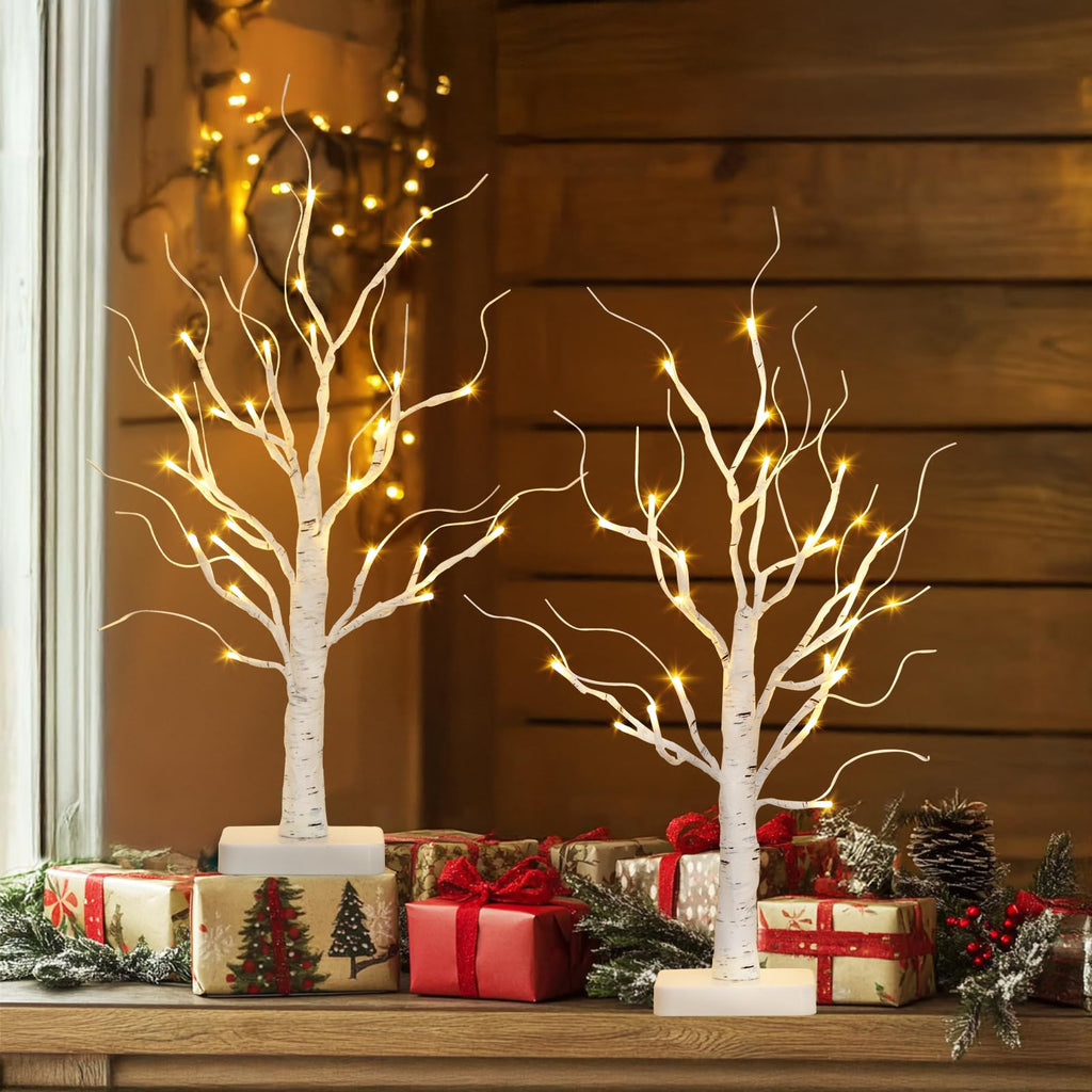 Lighted Birch Tree 2 Pack with 24 LED Battery Powered Timer Z503757
