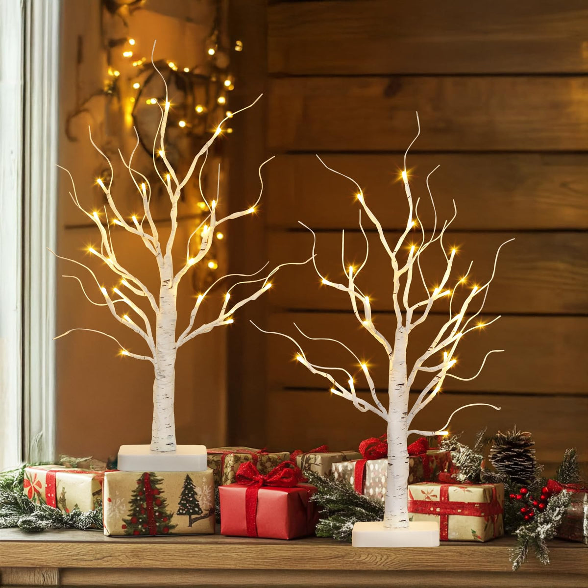 Lighted Birch Tree 2 Pack with 24 LED Battery Powered Timer Z503757