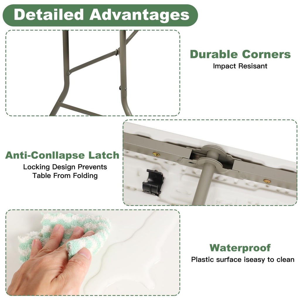 6FT Folding Plastic Utility Table with Carrying Handle, White P196706