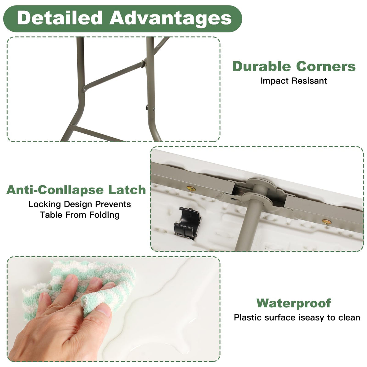 6FT Folding Plastic Utility Table with Carrying Handle, White P196706