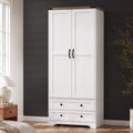 71" White Wooden Armoire Wardrobe Closet with 2 Doors & 2 Drawers G937286