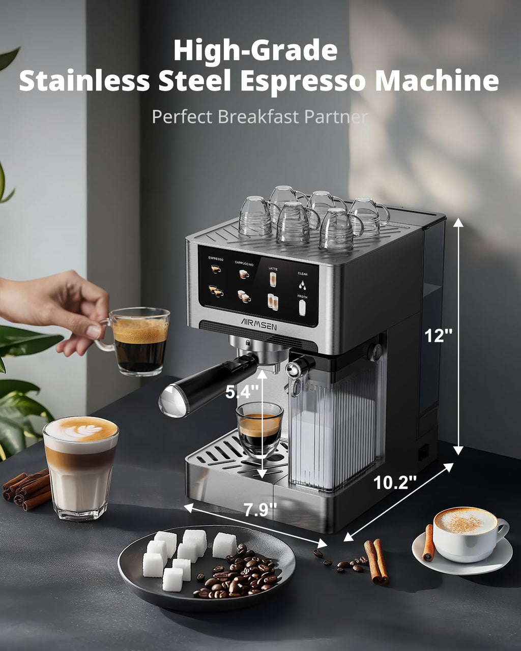 20 Bar Espresso Machine with Milk Frother, Stainless Steel, 60oz Water Tank B286086