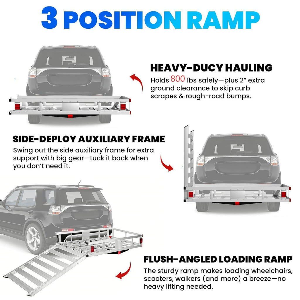 52"x31"x10" Aluminum Hitch Cargo Carrier with Ramp D782